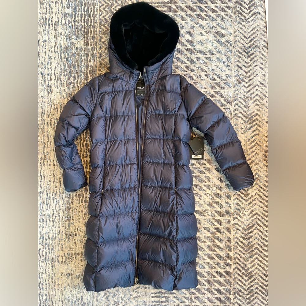 Geox down long coat - size 12. New with tags.